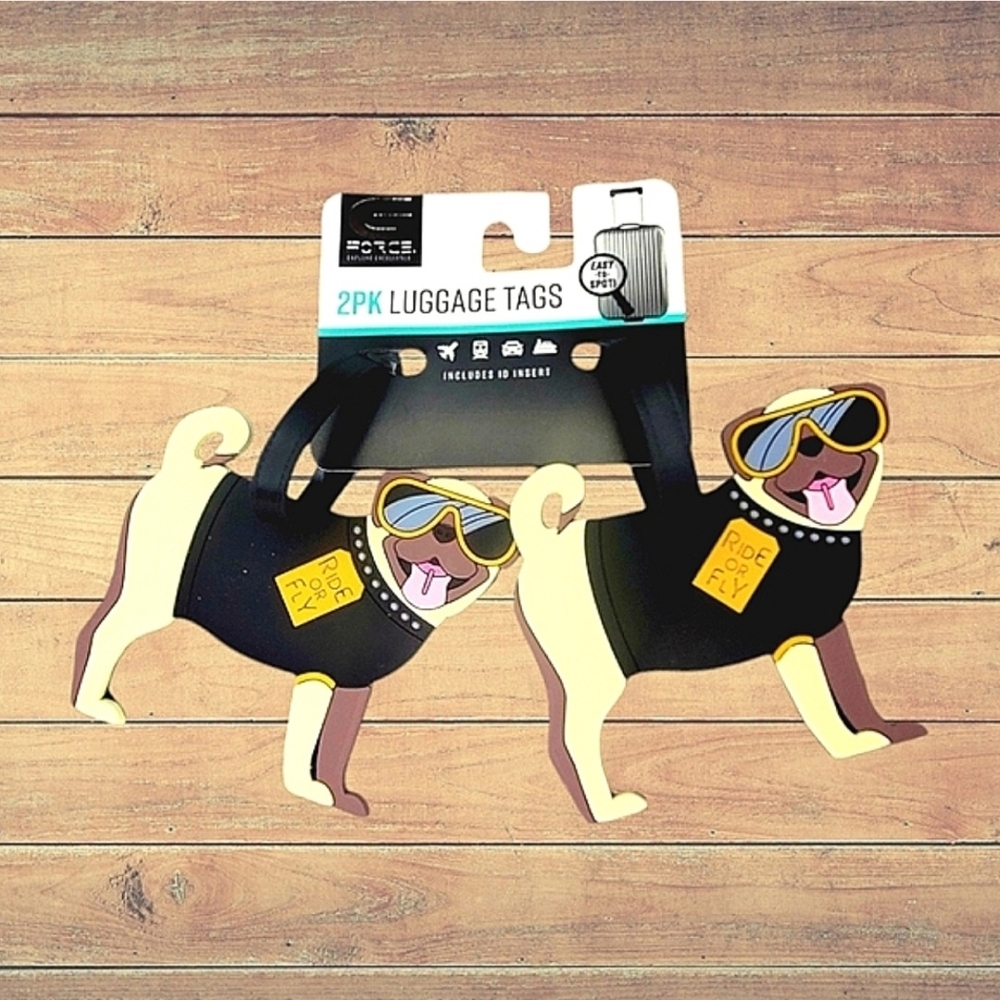 G Force LuggageTags Pugs With Sunglasses In Sweaters Set Of 2 - NWT